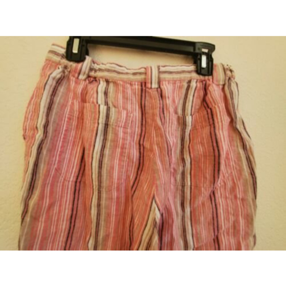 JM Petite Collection Wide Leg‎ Linen Capri Pants Size 2P Pink Pockets Stripes - Picture 6 of 7